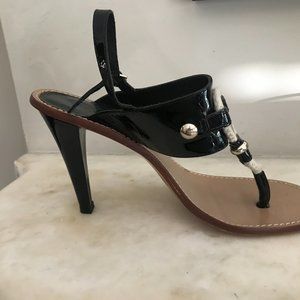 Michael Kors Stiletto Sandals; Black Patent Leather w/Rope Strap; 9M